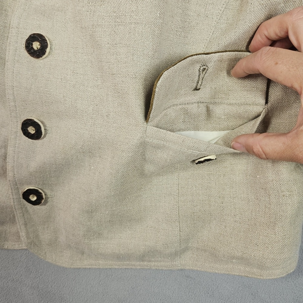 German Linen Vest Men US Sz 44/ EU 54 Western Trachten Traditional Leather Hunt - Picture 4 of 16